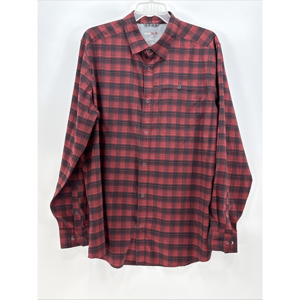 Swiss Tech Shirt Men's XL Snap Up Long Sleeve Red Check Casual